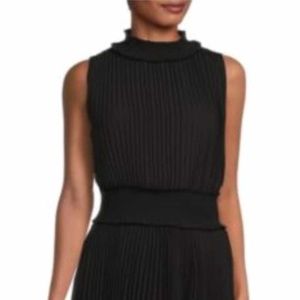 Nanette Lepore - Black Smocked Pleated Sleeveless High Neck Midi Dress Size 10